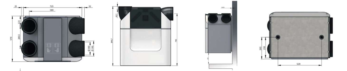 Габариты Zehnder ComfoAir Q450 TR Габариты Zehnder ComfoAir Q450 TR