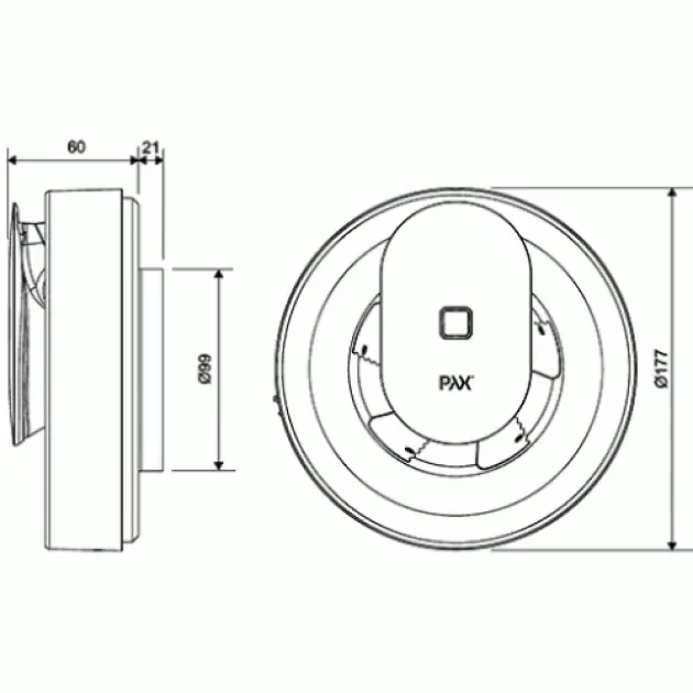 Схема размеров вытяжного вентилятора Pax Norte black, фото - 4
