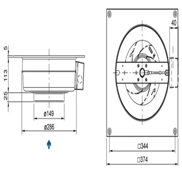 Габаритне креслення вентилятори Systemair KV 150 M, фото - 3