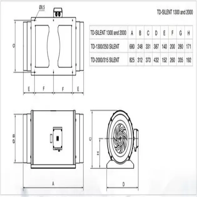 Габаритный чертёж канального вентилятора Soler&Palau TD-2000/315, фото - 4