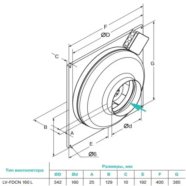 Габаритне креслення канального вентилятора Lessar LV-FDCN 150 L, фото - 4