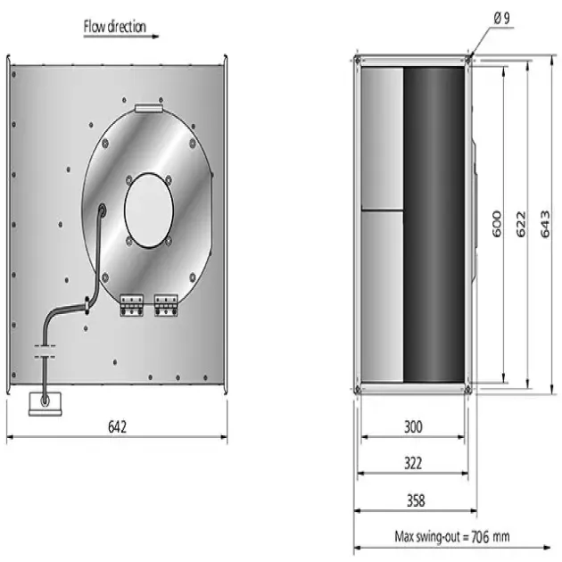 Габаритный чертёж канального вентилятора Ostberg RK 600x300 F3, ErP, фото - 10