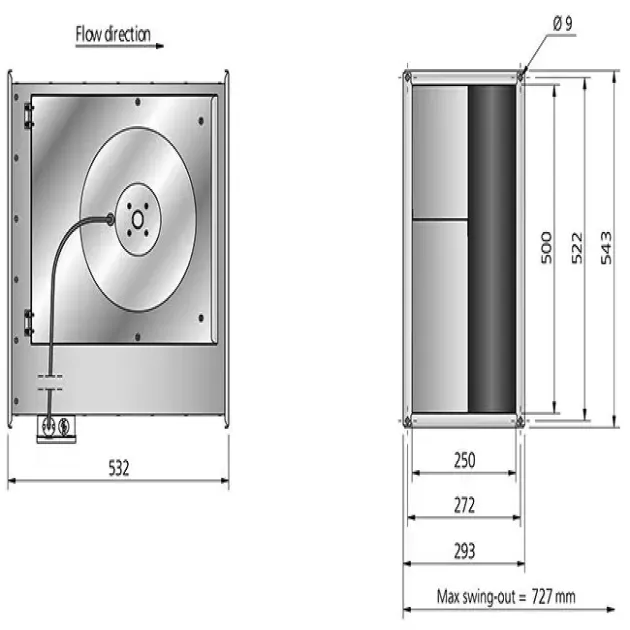 Габаритный чертёж канального вентилятора Ostberg RKB 500x250 ErP, фото - 12