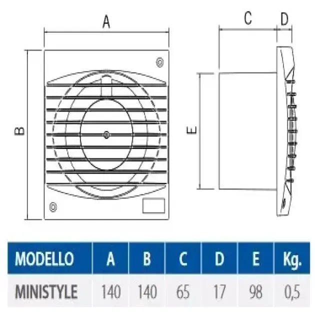Габаритне креслення вентилятора Elicent Ministyle, фото - 3