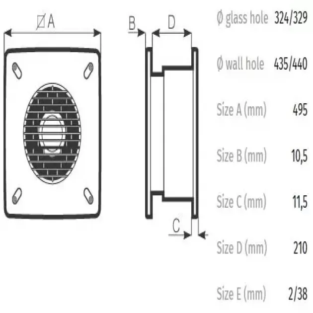 Габаритне креслення вентилятора Vortice Vario 300/12" ARI, фото - 5
