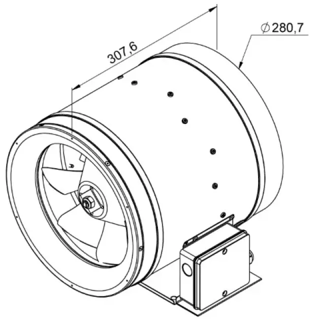 Габаритне креслення канального вентилятора Ruck EL 280 E2 02, фото - 3