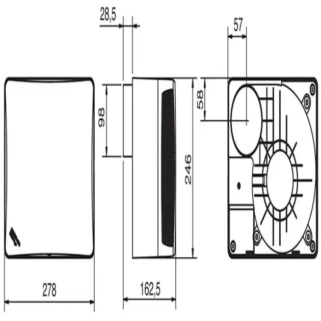Габаритный чертёж вентилятора Soler&Palau EBB-250 DV DESIGN, фото - 3