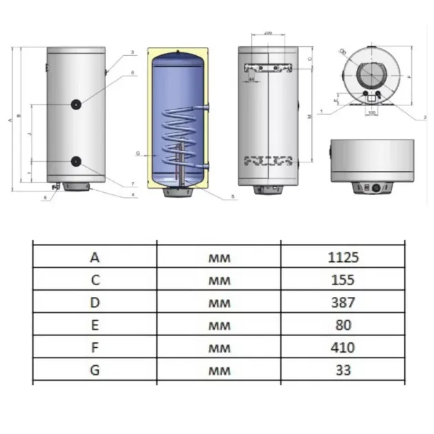 Бойлер Eldom Eureka 80 SLIM 2x1.0 kW WV08039D, фото - 2