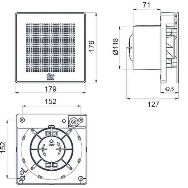 Габарити вентилятора  Vortice Punto Evo ME 120/5" LL, фото - 6
